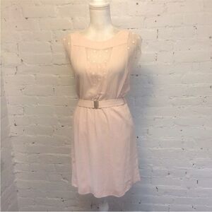 Sandro illusion neck belted chiffon dress pink size 1